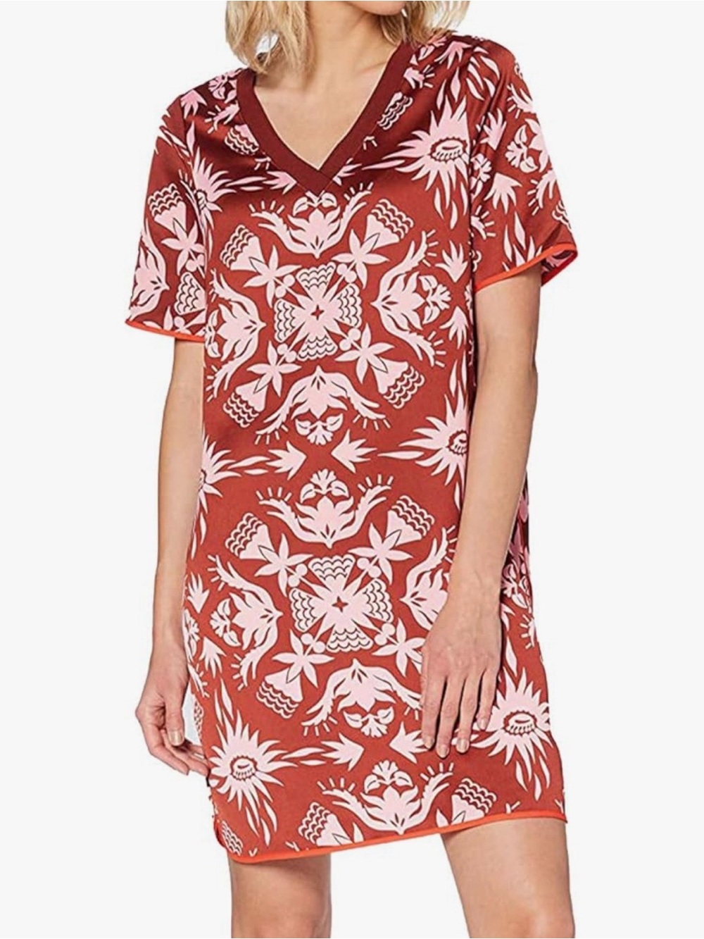 SCOTCH &SODA Ribbed V-Neck Pink Burgundy Floral High- Low Midi Dress Size S